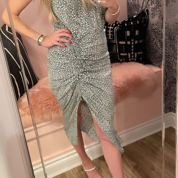 Veronica Beard Teagan Ruched Blue/White Faux Wrap Silk Dress. Size 10. - Picture 3 of 11